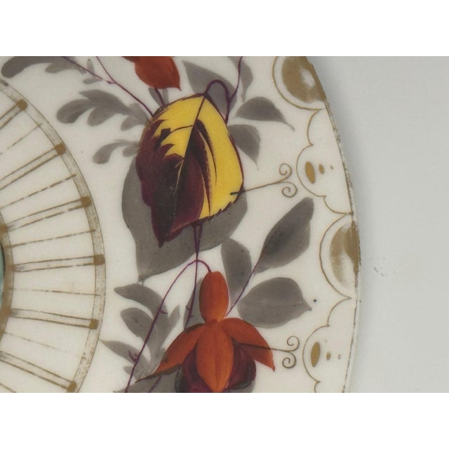 Antique Milk Glass Plate: Hand Painted Church Scene, Gold Gilt Border For Sale - Image 4 of 9