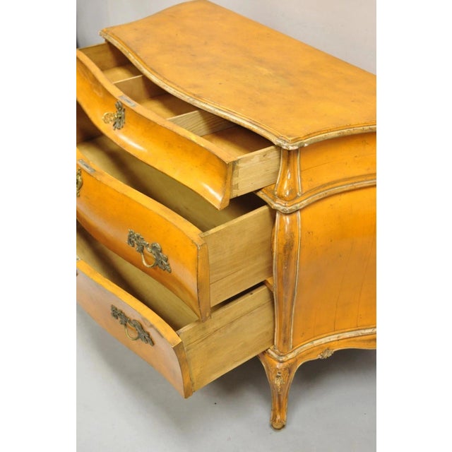 Antique Italian Rococo Louis XV Orange Painted Bombe Commode Chest of Drawers For Sale - Image 10 of 16