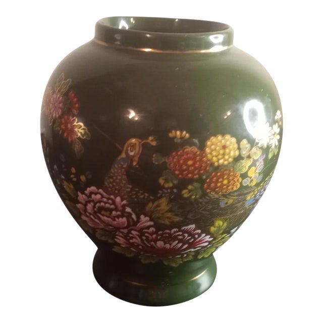 Japanese Emerald Green Moriage Round Bud Vase For Sale