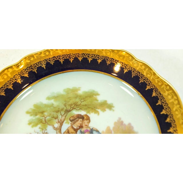Limoges, France Limoges France Fine Porcelain Plate Hand Painted With Fragonard Romantic Scene For Sale - Image 4 of 7