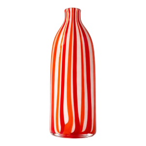 Late 20th Century Murano-Style Red & Orange Striped Art Glass Vase – Tall Hand-Blown Statement Piece