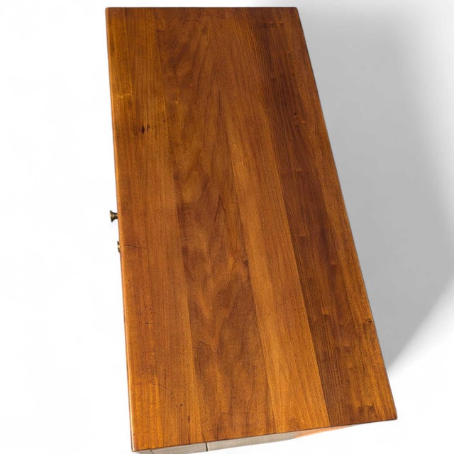 Brown Vintage Mid-Century Walnut Six-Drawer Chest With Brass Pulls For Sale - Image 8 of 18
