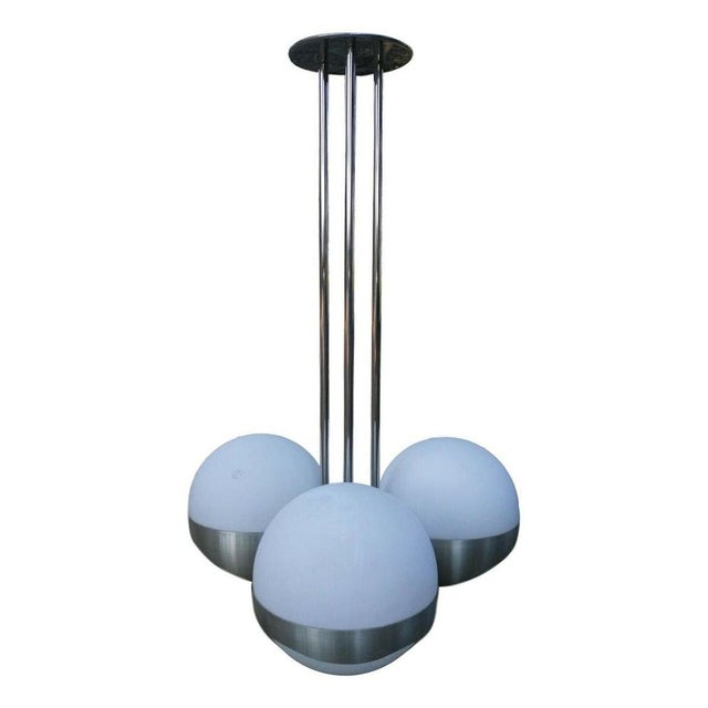 chandelier space age style, production Lamperti 70 years, chromed steel structure, three large spheres door anodized...
