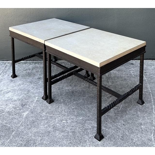 Metal Vintage Stone Top Twisted Iron Side Tables - A Pair For Sale - Image 7 of 12