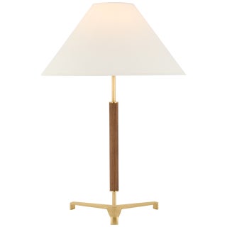Ray Booth by Visual Comfort Signature Amaya 28" Table Lamp in Antique-Burnished Brass and Walnut with Linen Shade For Sale
