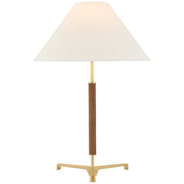 Ray Booth by Visual Comfort Signature Amaya 28" Table Lamp in Antique-Burnished Brass and Walnut with Linen Shade For Sale