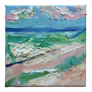 Abstract Beach Oil Painting on Gallery Canvas, Impasto