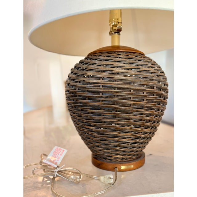 Wood Lauren by Ralph Lauren Rattan and Wood Table Lamp, With Shade For Sale - Image 7 of 12