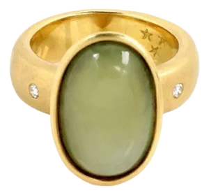 H.Stern Moonstone Diamond 18k Yellow Gold Oval Ring, Size 7.5