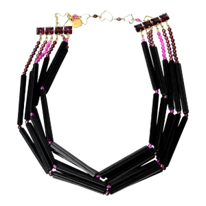 Vintage Yves Saint Laurent Black and Purple Glass 6 Strand Necklace