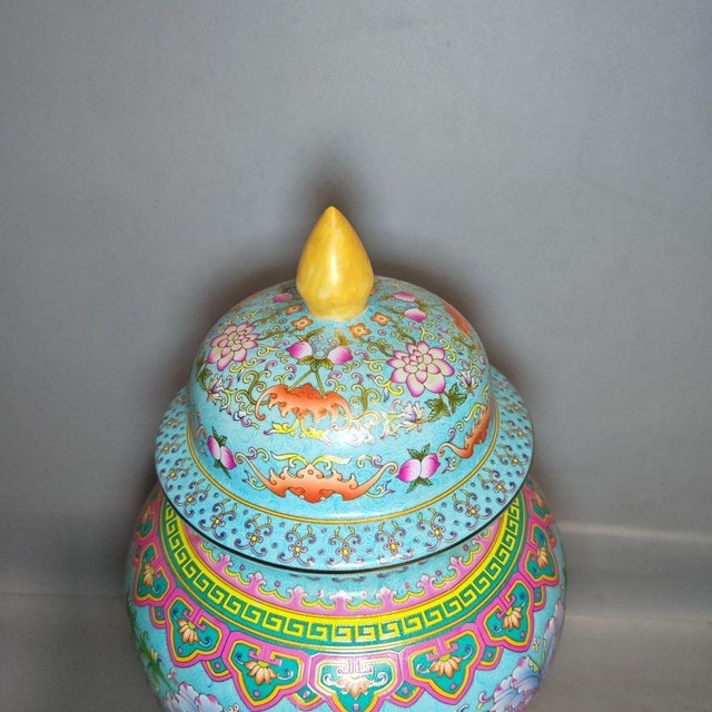 Metal Pair of Large Vintage Cloisonné Enamel Phoenix & Lotus General Jars For Sale - Image 7 of 9