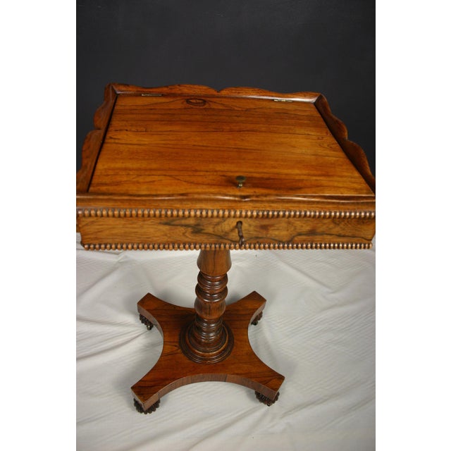 Victorian Rosewood Teapoy on Turned Pedestal Base, England, 1850s For Sale - Image 4 of 15
