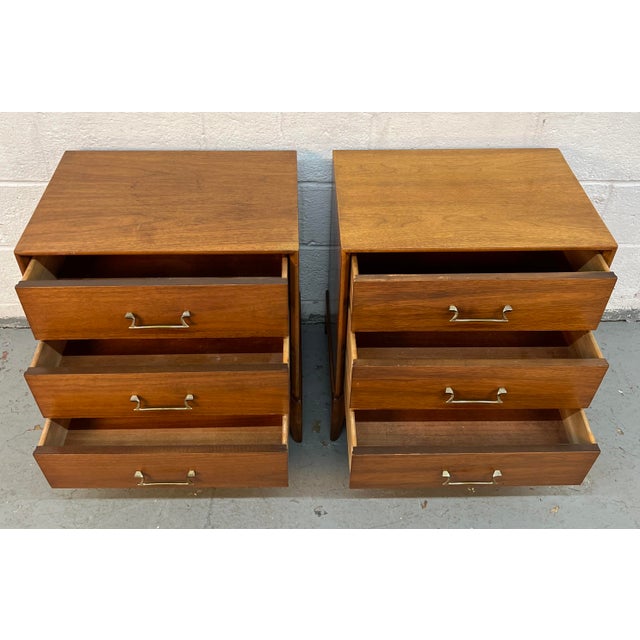 Mid-Century Modern Three Drawer Walnut Nightstands, A Pair For Sale - Image 12 of 14