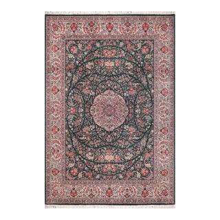 Shabby Chic Kashan Pak-Persian Green/Ivory Wool Rug - 9'2'' X 12'3'' For Sale