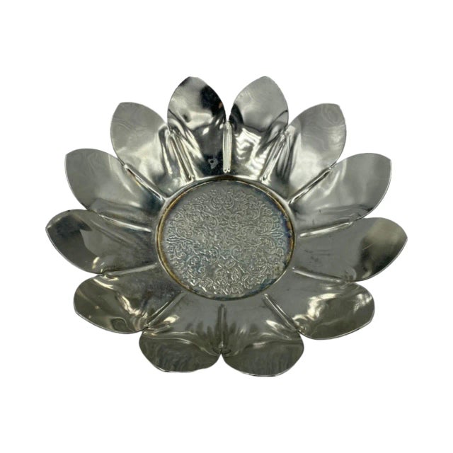 Vintage Lotus Flower Candy Bowl Trinket Dish Silver Plated Floral Gift Decor For Sale - Image 12 of 12