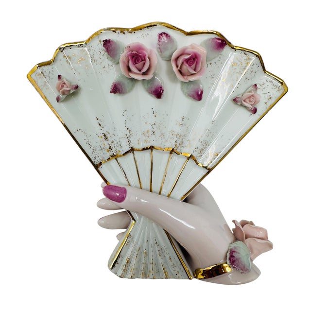 Mid-Century Modern Museum-Quality 1950s Lefton China "Lady's Hand" Set - Large Fan Dish & Bud Vase For Sale - Image 3 of 14