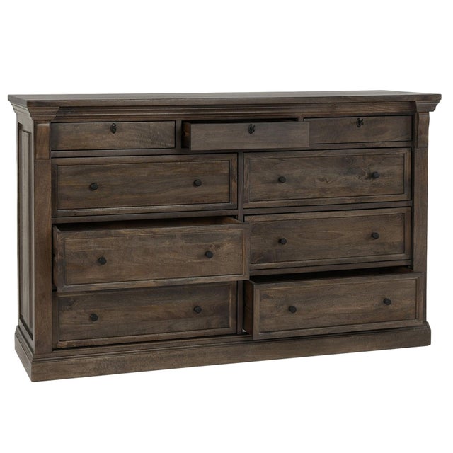 Transitional Walnut Stain Large Wood Dresser For Sale - Image 3 of 7