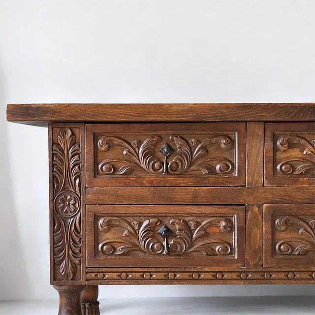 Brown Spanish Hand Carved Console Table, 1920s For Sale - Image 8 of 10