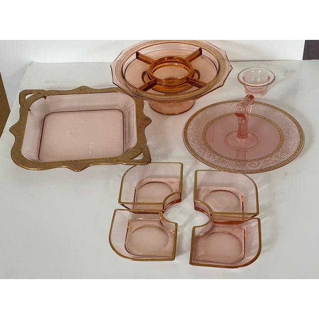 1900 - 1909 Gorgeous Antique Bohemian Pink Miser Glass Serving Dishes For Sale - Image 5 of 7