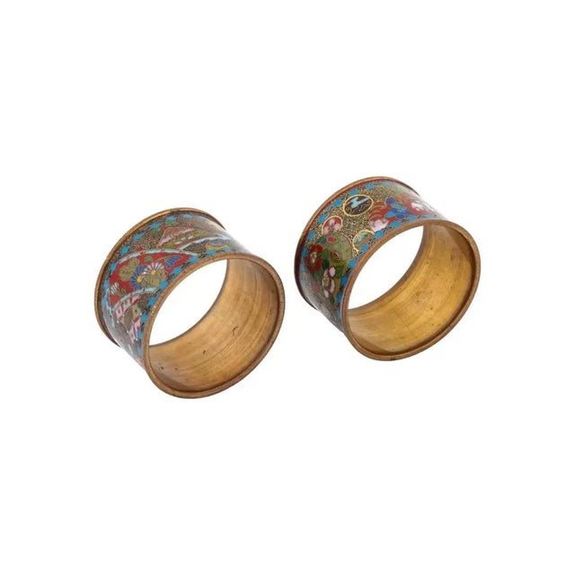 Paint Antique Japanese Meiji Cloisonne Enamel Napkin Rings- Set of 2 For Sale - Image 7 of 7