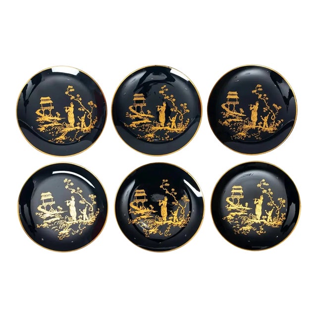 Vintage Carole Stupell Chinoiserie Porcelain Plates- Set of 6 For Sale