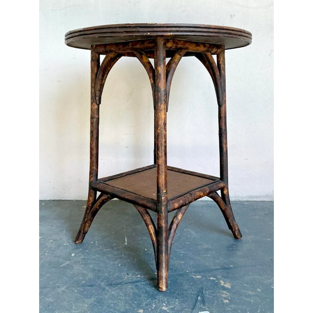 Wood Vintage Boho Burnt Bamboo Side Table For Sale - Image 7 of 12