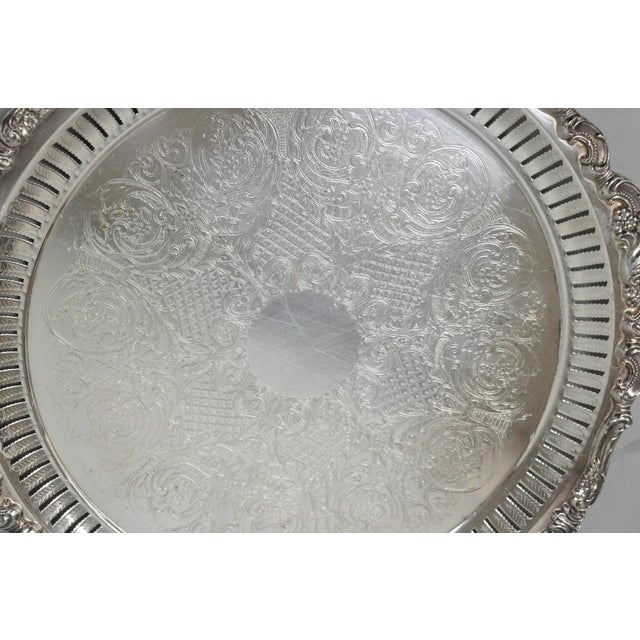 Vintage Baroque by Wallace Silver Plated Round Footed Serving Platter Bar Tray For Sale - Image 4 of 12