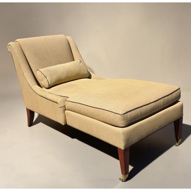 Early 20th Century Early 20th Century Councill Furniture Mid-Century Modern Neoclassical Chaise Lounge With Carved Mahogany Legs and Brass Casters For Sale - Image 5 of 11