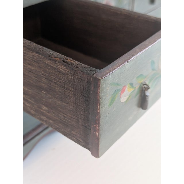 Blue Vintage Handcrafted and Painted Wood Folk Art Jewelry Box For Sale - Image 8 of 12