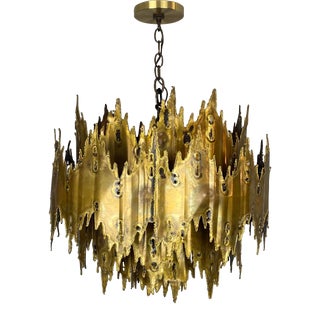 70s Brutalist Tom Greene Torch Cut Brass Chandelier For Sale