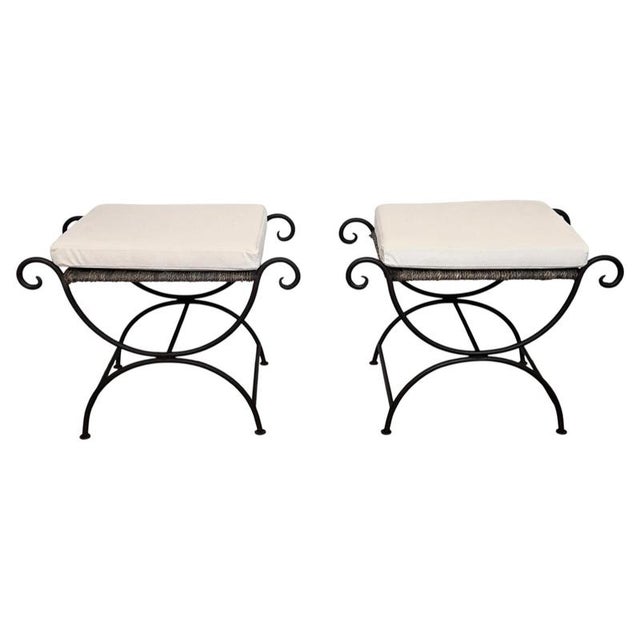 Italian Metal Iron Stools with Roll Arm, 1960s, Set of 2 For Sale - Image 9 of 9