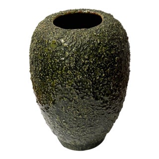 1970s Avocado Lava Texture Vase For Sale