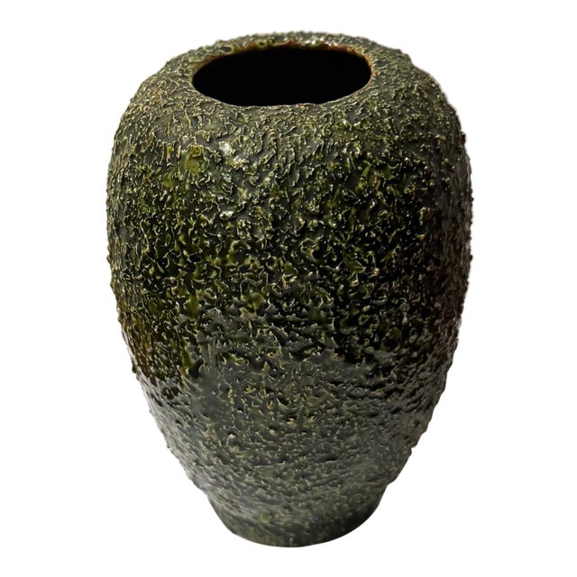 1970s Avocado Lava Texture Vase For Sale