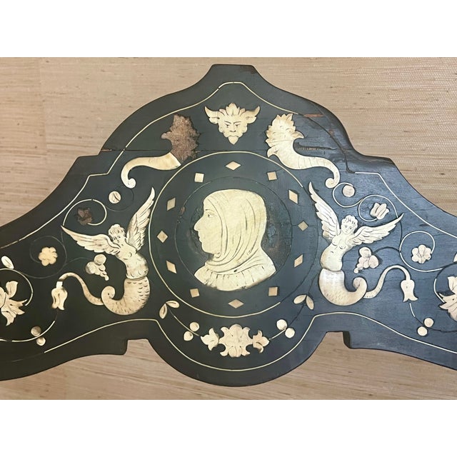 19th-Century Antique Italian Renaissance Revival Inlaid Bone Savonarola Chair For Sale - Image 10 of 18