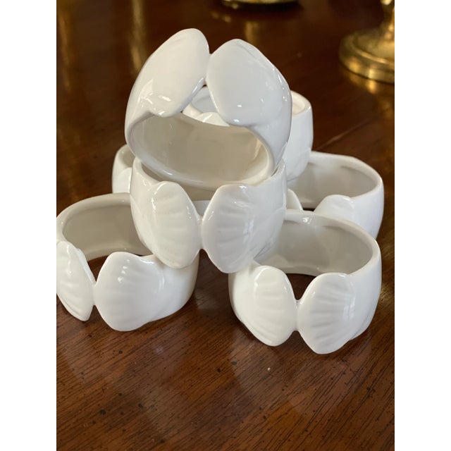 Traditional Vintage Sigma Bone China White Shell Napkin Rings- Set of Six For Sale - Image 3 of 7