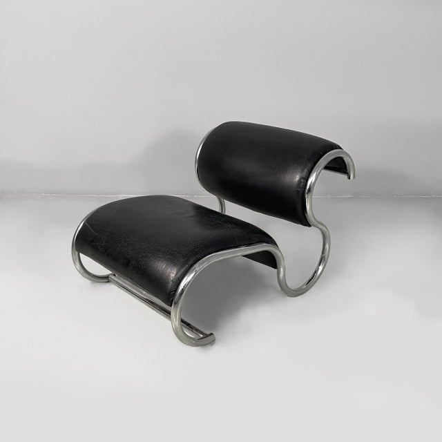 Italian Modern Black Faux Leather and Steel Lounge Chair, 1980s For Sale - Image 16 of 16