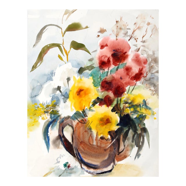 1960s "Vase of Flowers P3.19" Watercolor Painting by Eve Nethercott For Sale
