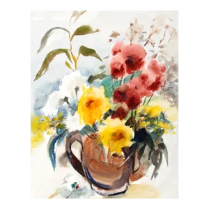 1960s "Vase of Flowers P3.19" Watercolor Painting by Eve Nethercott