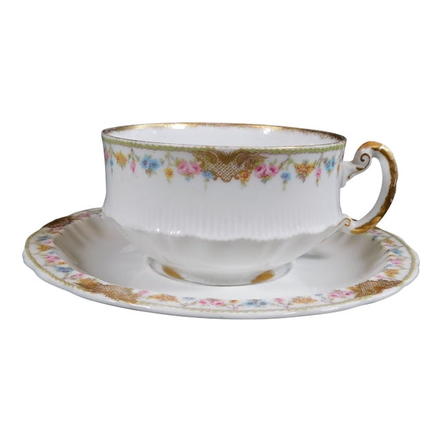 Early 1900s Theordore Haviland Antique Teacup and Saucer in Pattern 630-2 For Sale