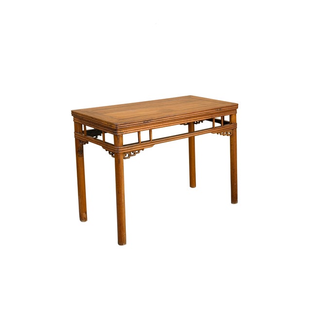 Vintage Honey Wood Tone Ming Style Round Legs Console Altar Table For Sale - Image 4 of 10