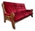 1970’s Vintage French Brutalist Oak and Red Velvet Sofa For Sale