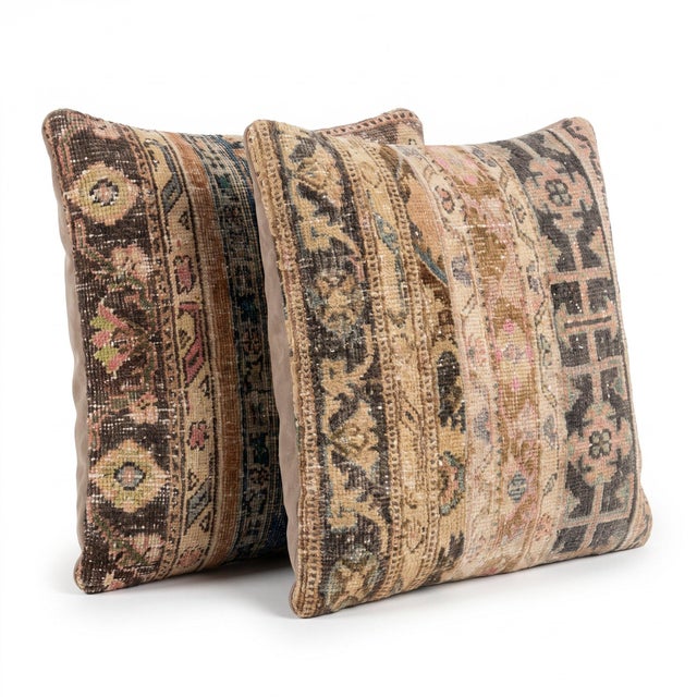 Mid-Century Modern Blue Anatolian Rug Pillow Cover 24'' X 24'' - Set of Two For Sale - Image 3 of 4