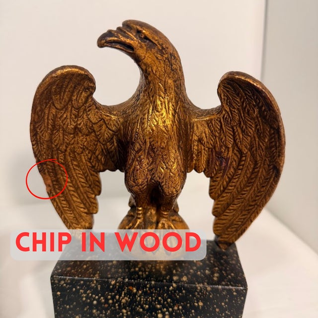 Vintage Gold Wooden Eagle Bookends Pair Speckled Base Americana Office Decor For Sale - Image 15 of 15