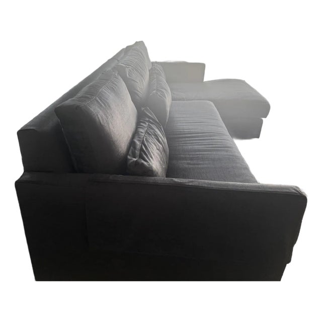 Arhaus Kipton 105” Wide-Arm Two-Over-Two Sofa | Banks Midnight | Professionally Enhanced Cushions For Sale