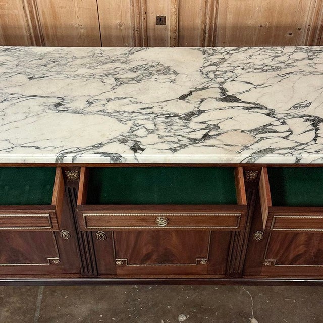 Grand Louis XVI Style Flame Mahogany Buffet With Marble Top For Sale - Image 17 of 18