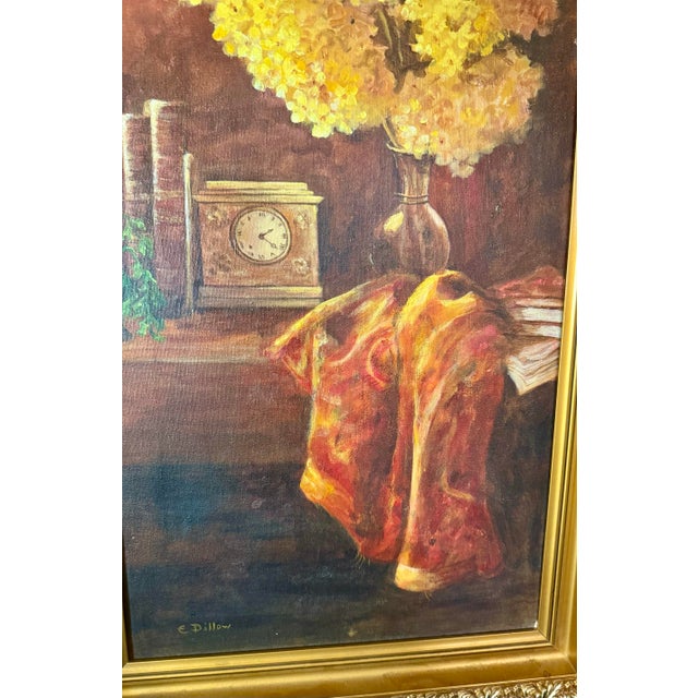 This is a vintage Mid 20th century oil painting featuring a classical still life composition with a large bouquet of...