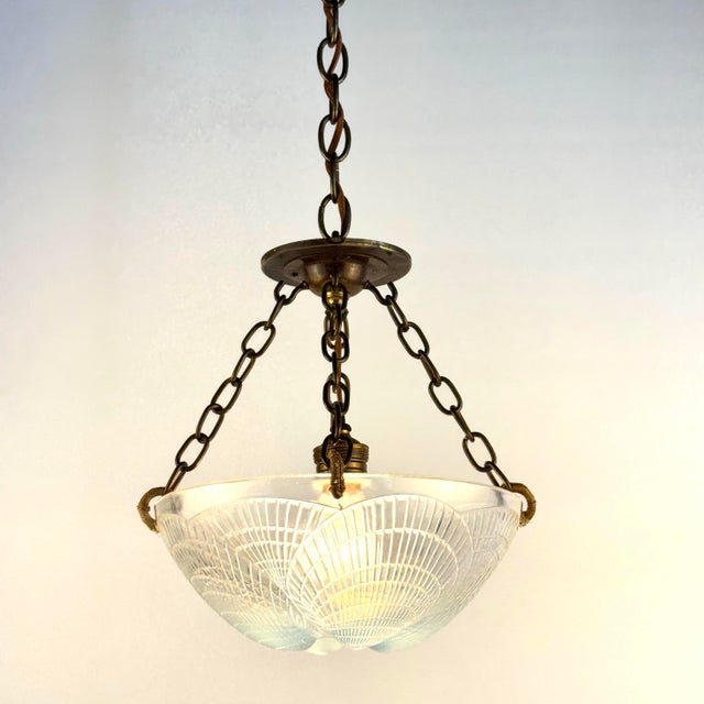 Art Nouveau 1920s Lalique Opalescent Coquille Hanging Pendant For Sale - Image 3 of 6