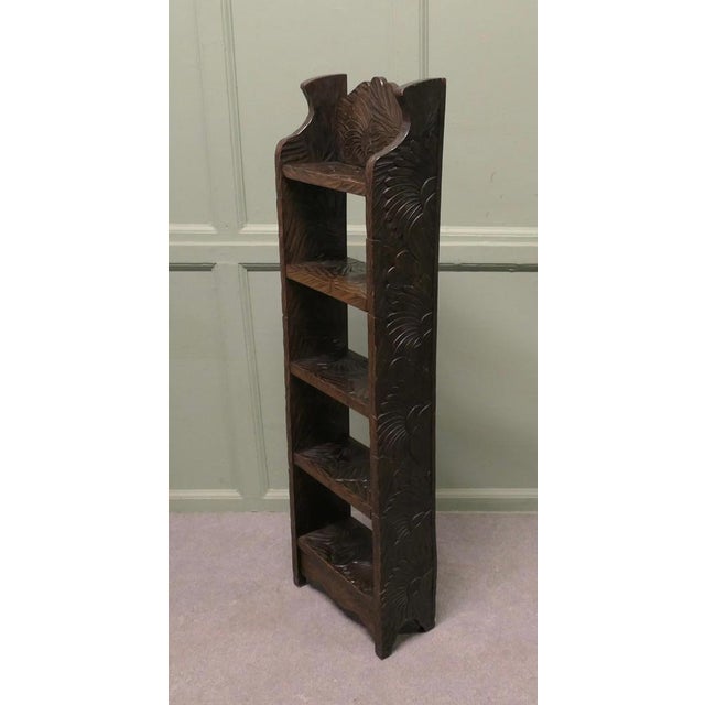 Tall Japanese Liberty Arts and Crafts Carved Bookcase with Sunflowers, 1900 For Sale - Image 6 of 11