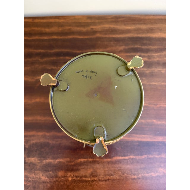 Italian Neoclassical Tole Green & Gold Cachepot Planter Vase With Lion Heads For Sale In South Bend - Image 6 of 6