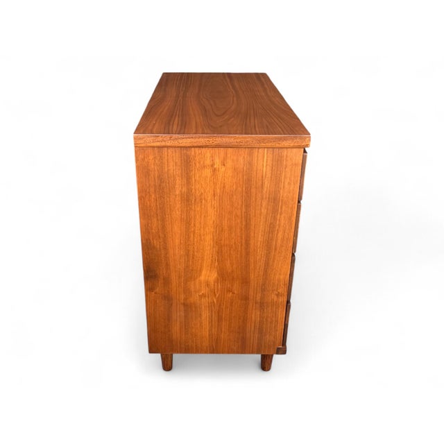 Restored Mid-Century Modern Walnut 4-Drawer Chest With Chrome Pulls For Sale In Los Angeles - Image 6 of 16